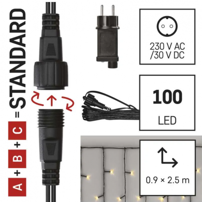 Oświetlenie łączone zestaw zasilacz sople 100LED 2,5m ciepła biel timer EMOS (D1CW02)